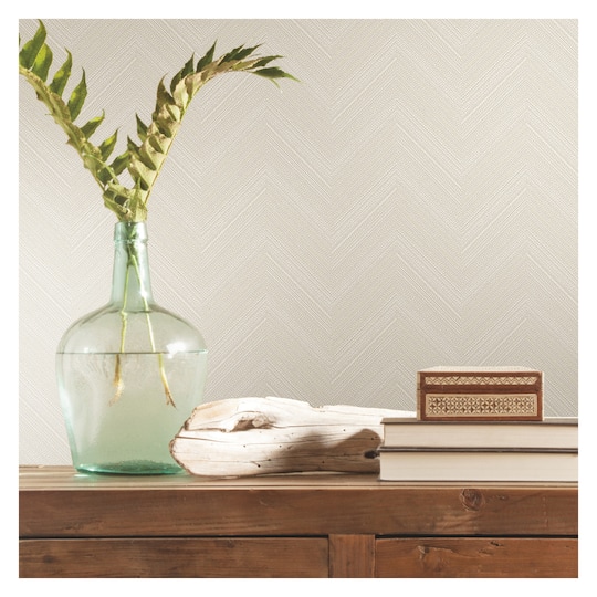 RoomMates White & Beige Herringbone Weave Peel & Stick Wallpaper